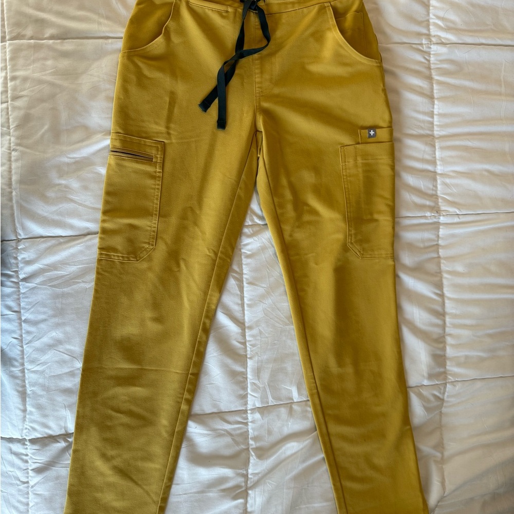 Figs Yellow Cargo Pants with Relaxed Fit and Drawstring Waist